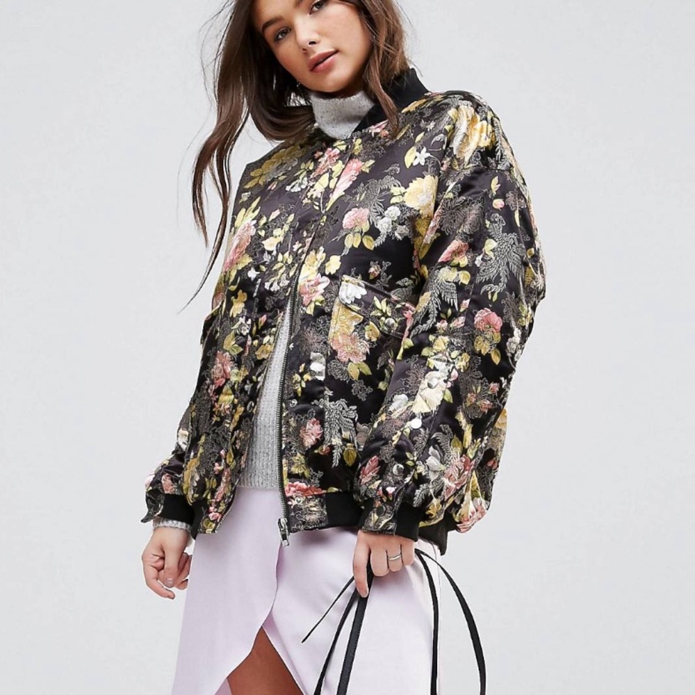 Free People Floral Jacquard Bomber Jacket